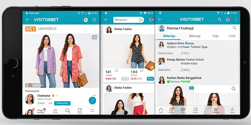 Tampilan antarmuka aplikasi VISITORBET untuk belanja fashion.